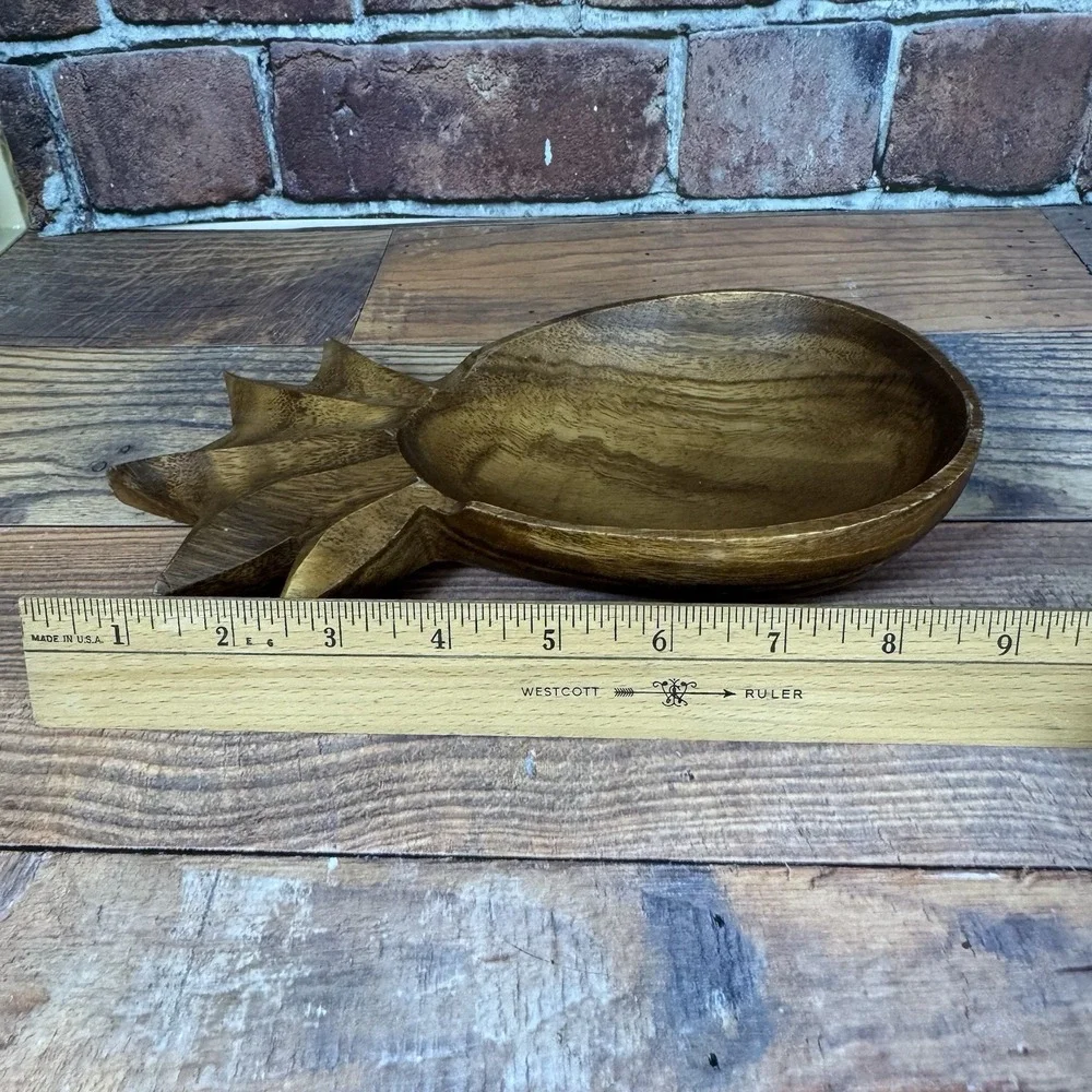 Vintage Hand Carved Wooden Pineapple‎ Bowl Trinket Candy Dish Philippines 8